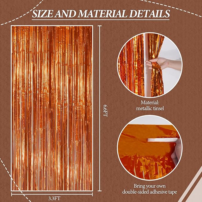 2 Pack Foil Fringe Backdrop - Bronze Shiny Tinsel Curtains for Party Decoration/Photo Booth Props - 3.3x6.6 FT Metallic Foil Backdrop for Birthday, Wedding, Graduation, Christmas.