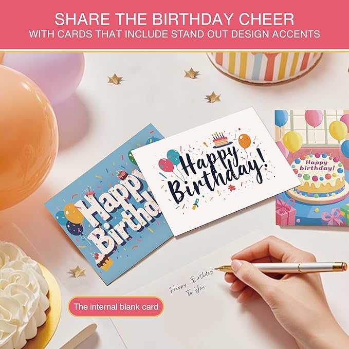 24 Pack Birthday Cards, Messages, Envelopes, and Stickers | 4x6 Inch Happy Birthday Cards Bulk for Family, Kids, Friends, Work, and Office Celebrations. (24 Pcs Cards With Cute Style)