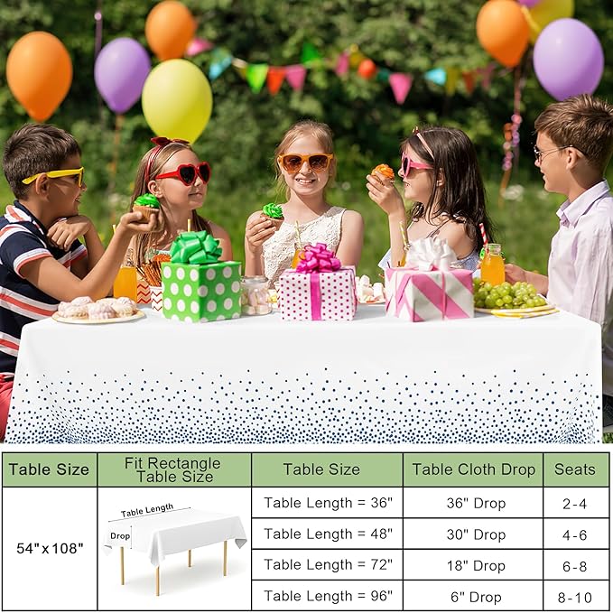 misaya 4 Packs Dot Disposable Table Cloth, 54 x 108 Inch Waterproof Plastic Tablecloth, Rectangle Navy Dots in White Table Covers for Easter, Picnic, Birthday, Party