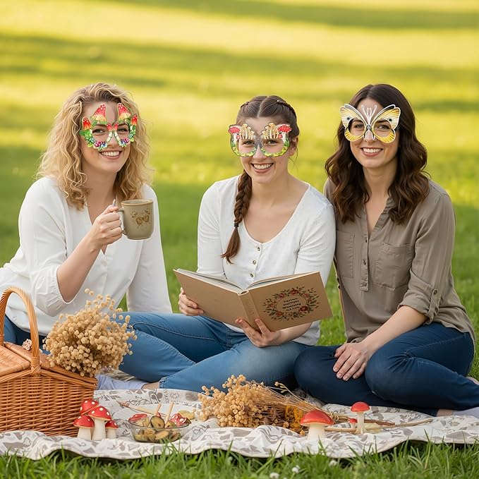 Pajean 36 Pcs Enchanted Forest Party Decorations Mushroom Themed Eyeglasses Wild Mushrooms Paper Glasses Photo Booth Props Frame Favors for Woodland Shower Birthday Party Decor Supplies