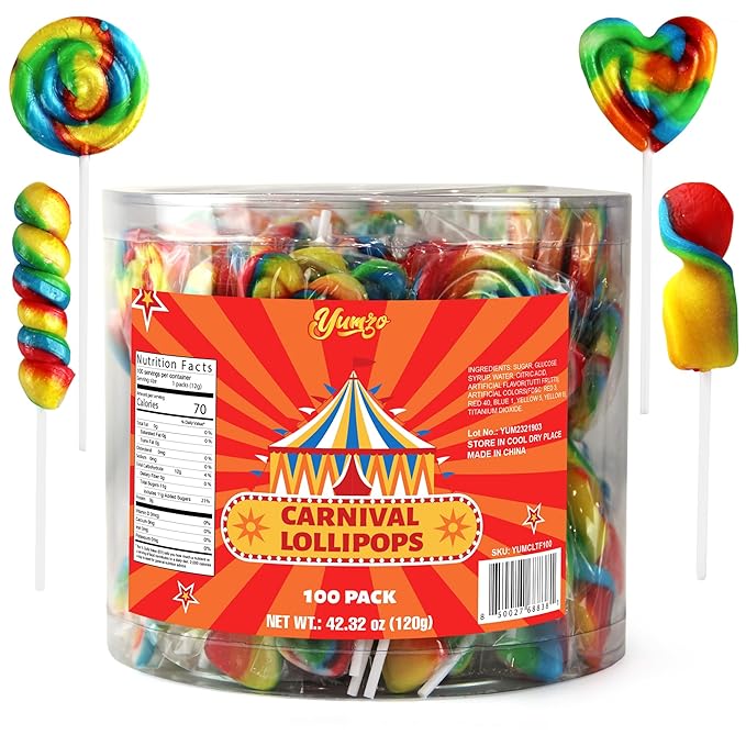 Carnival Lollipops Rainbow Twist, Swirls, and Round Lolly pops Unicorn Party Favors - Individually Wrapped Rainbow Candy Suckers & Lollipops Great for Birthday Parties, Unicorn Pinata, Easter Candy - 100 Count