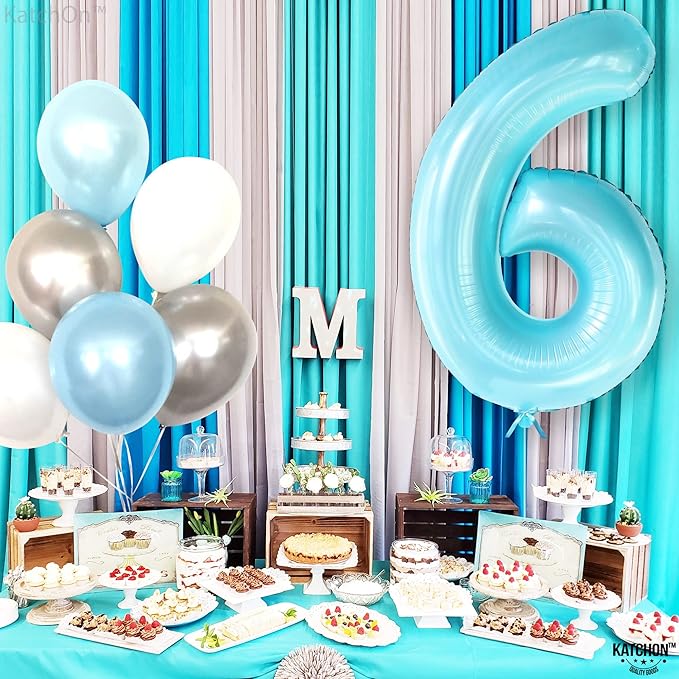 KatchOn Giant Light Blue Number 6 Balloon - 40 Inch, Pack of 1, Helium Supported, Unisex Children, Birthday, Number Balloon