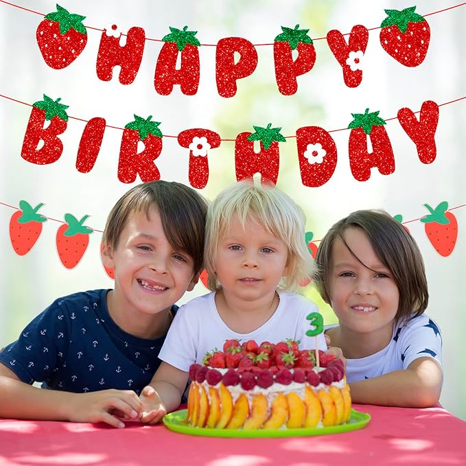Strawberry Happy Birthday Banner Party Decoration Strawberry Themed Garland Baby Shower Birthday Decoration Supplies