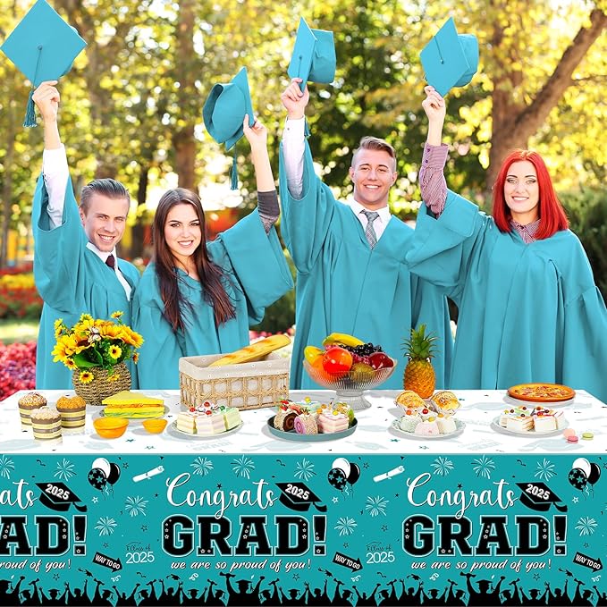 6 Pack Graduation Tablecloth Party Decorations, Class of 2026 Congrats Grad Plastic Tablecover Party Supplies, Teal Rectangle Graduation Table Decorations for College High School Party, 54 x 108 Inch