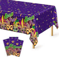 3 Pcs Mardi Gras Decorations, 54 X 108 Inches Rectangular Mardi Gras Tablecloth, Plastic Purple Table Cover With Masquerade Mask Design, Fat Tuesday Tablecover For Masquerade Party Picnic Dinner Decor