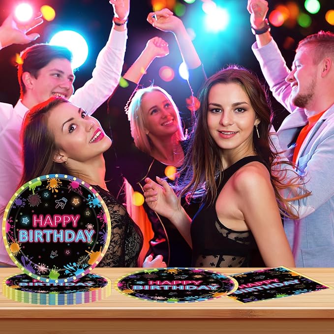 40pcs Neon Plates and Napkins Party Supplies, Disposable Neon Glow Birthday Party Plates and Napkins Tableware Set for Neon Birthday Party Decorations