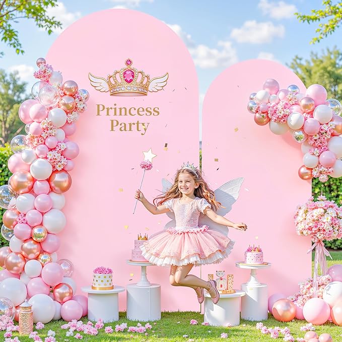 Baby Pink Arch Backdrop Covers - 7.2FT, 6FT Spandex Fitted Wedding Arch Stand Covers Round Top Chiara Stretchy Arch Backdrop Cover for Wedding Birthday Party Decoration