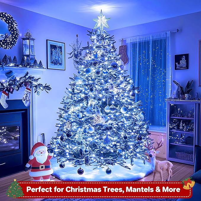 Extra Long 132ft Christmas Decorative Mini Lights, 400 LED Green Wire Fairy Starry String Lights Plug in, Timer & Memory & 8 Modes, for Indoor Outdoor Xmas Tree Wedding Party Decoration,Blue