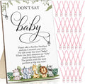 Geetery 51 Pcs Don't Say Baby Game Sign Cool Baby Shower Game 50 Pacifier Necklace Wooden Don't Say Sign Plastic Pacifier Party Favor for Gender Reveal(Animal,Pink)