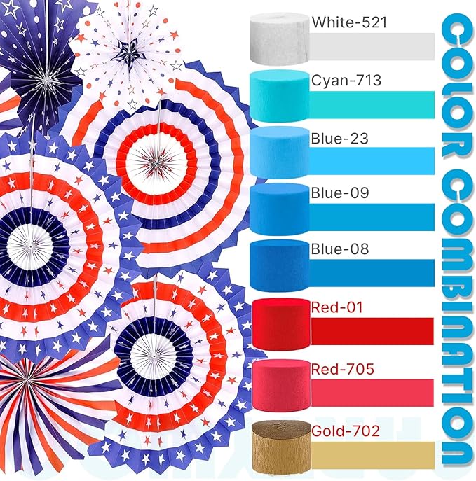 PartyWoo Red and Blue Crepe Paper Streamers 4pcs 328ft Pack of Red and Blue Crepe Paper Streamers for Birthday Engagement Baby Shower Bachelorette Graduation Wedding Independence Party Decorations