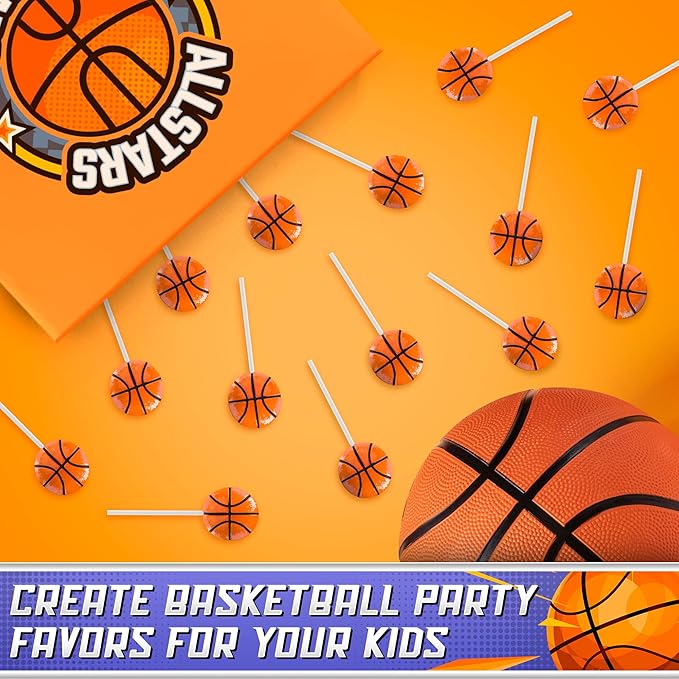 Basketball Lollipops 12pk- Basketball Candy For Basketball Party Favors & Basketball Party Supplies - Snacks & Candy Basketball Suckers For Basketball Decorations