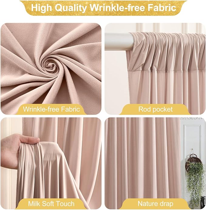 16x10FT Nude Backdrop Curtains for Wedding Parties, Wrinkle Free Polyester Photography Backdrop Drapes for Wedding Baby Shower Birthday Parties Stage Background Stand Decorations 4x10ft,4 Panels