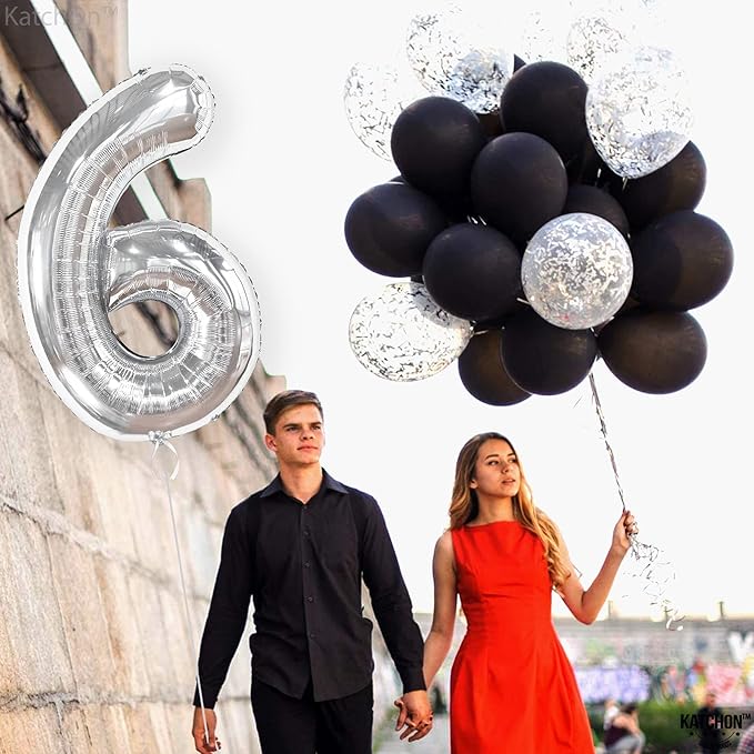 KatchOn, Giant Silver Number 6 Balloon - 40 Inch | 6th Birthday Balloons for 6th Birthday Decorations | 6 balloons for Birthday | Six Balloon Number | 6 Year Old balloon for 6 Year Decorations