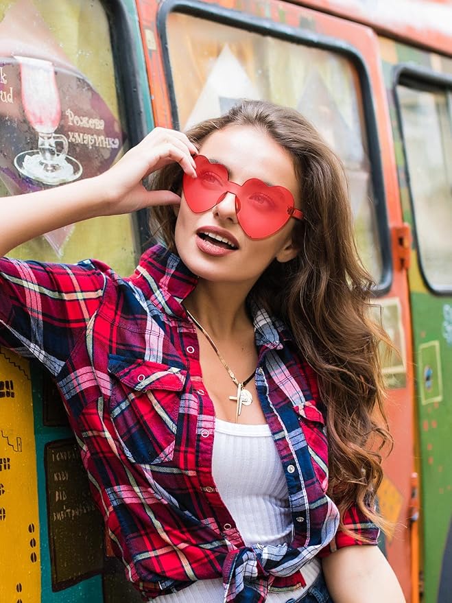 Weewooday 40 Pairs Heart valentines Glasses Rimless Heart Shaped Frameless Sunglasses Transparent Sunglasses Tinted Eyewear
