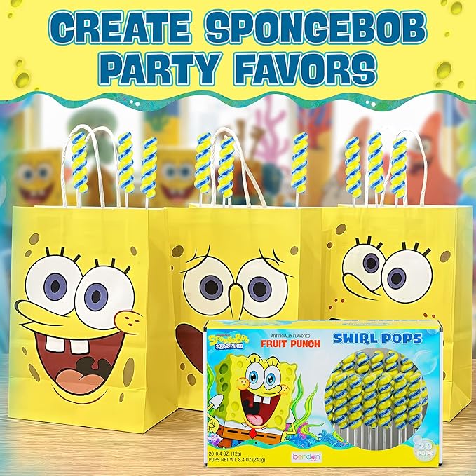 Spongebob Lollipops Swirl 20pk- Spongebob Candy For Spongebob Party Favors & Spongebob Birthday Decorations - Sponge Bob Candy For Spongebob Party Supplies & Sponge Bob Party Decorations
