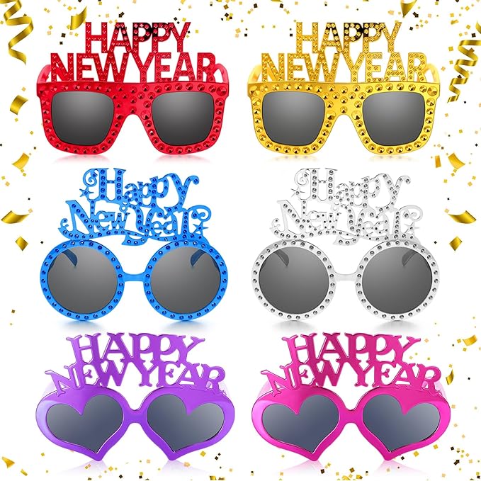 Shappy 6 Pcs 2026 Happy New Year Eyeglasses, Happy New Year Party Favors Sunglasses, Eve Glasses for Women and Men