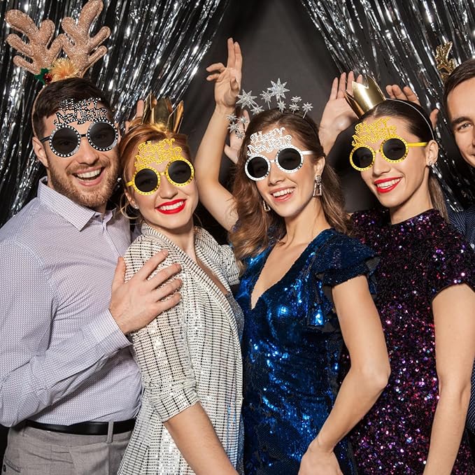 Kanayu 3 Pcs 2026 New Years Party Supplies Glasses New Years Eve Glasses Props for Women Men, Gold, Silver, Black(Fuuny Style)