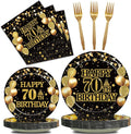 96Pcs 70th Birthday Party Tableware Set, Back in 1956 Birthday Party Decorations Supplies for Men Women Cheers to 70 Years Disposable Paper Plates Napkins Forks Favors, Serve 24