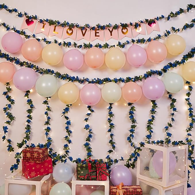 MARTINE MALL Flower Garland Rose Vines, 5 Strands 41Ft Flowers Vines for Bedroom, Rose Flower Garland Decoration, Sapphire Rose Floral Garland for Room Table Birthday Wedding Party Garden Wall Decor