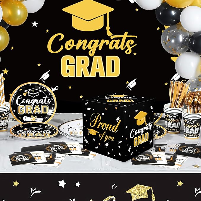 Graduation Card Box, 2026 Graduation Party Decorations, Card Boxes for Graduation 2026, Graduation Box Holder, Grad Box for Gift and Cards, Card Box for Graduation Party Supplies Party Favors, Black