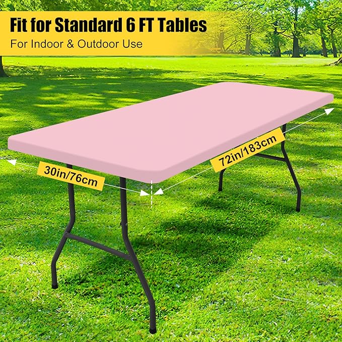 Smiry 2 Pack Rectangle Picnic Table Cloth, Waterproof Elastic Fitted Tablecloths, Washable Polyester Rectangular Patio Table Cover for Camping, Indoor and Outdoor (Pink, 30"x72")