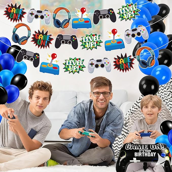Video Game Happy Birthday Banner - Game On Controllers GamePad Birthday Decorations Party Decor Supplies for Kids, Boys, Girls, Baby Showers
