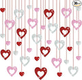 36 Pcs Valentine's Day Decorations Glitter Heart Hanging Swirls - No DIY Red Pink Silver Heart Hanging Decorations Party Decoration Swirls Ornaments for Valentines Day Party Supplies Decorations