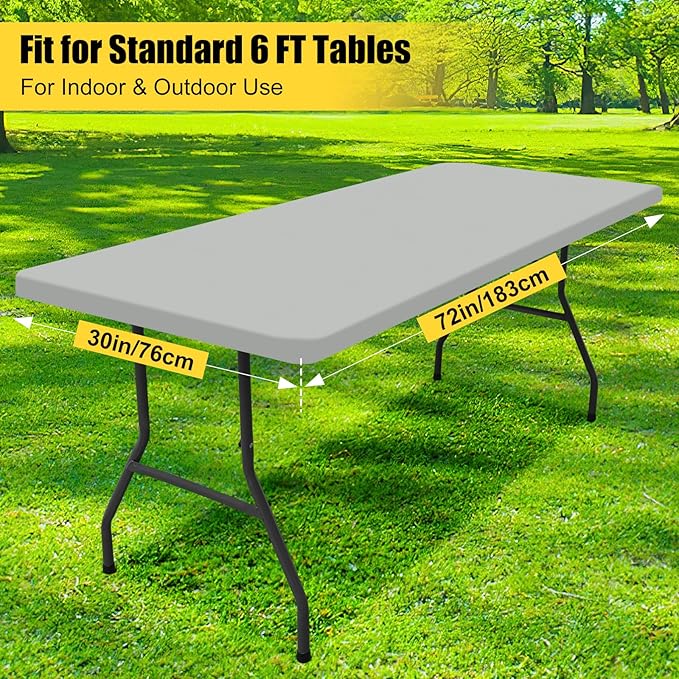 Smiry 2 Pack Rectangle Picnic Table Cloth, Waterproof Elastic Fitted Tablecloths, Washable Polyester Rectangular Patio Table Cover for Camping, Indoor and Outdoor (Light Grey, 30"x72")
