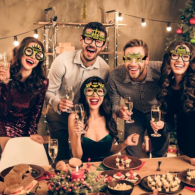 16PCS Happy New Year Glasses, New Year Paper Eyeglasses Photo Booth Props for 2026 New Year's Eve Party Supplies Decorations