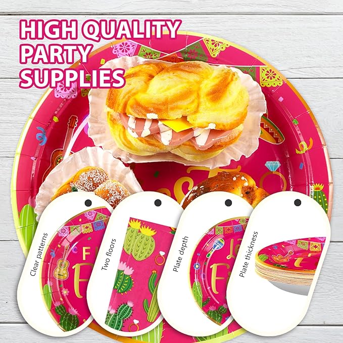 96Pcs Final Fiesta Bachelorette Party Decorations Hot Pink Mexican Cactus Plates and Napkins Tableware Sets Mexican Taco Themed Party Supplies for Cinco De Mayo Let’s Fiesta Party Favors Serves 24