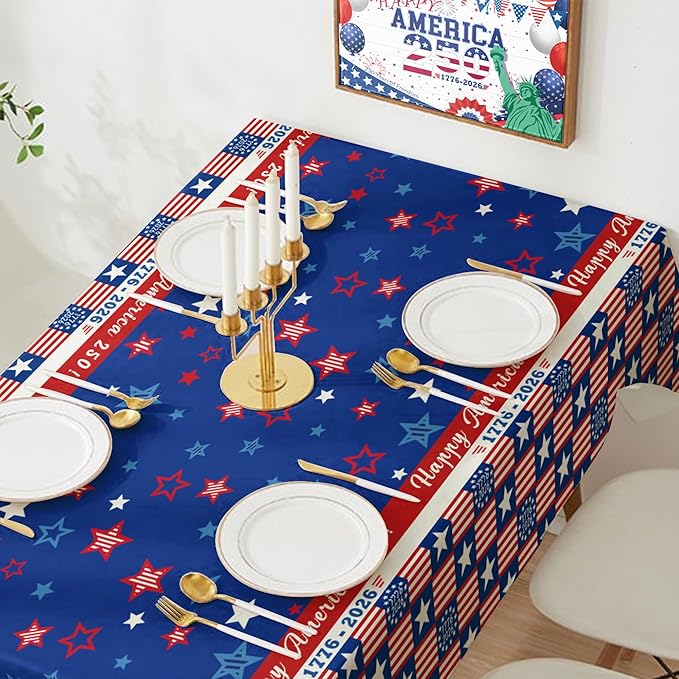3 Pack America 250 Tablecloths Plastic America 250 Decorations 4th of July Table Covers for 2026 America’s 250th Anniversary Party Disposable Tablecloths