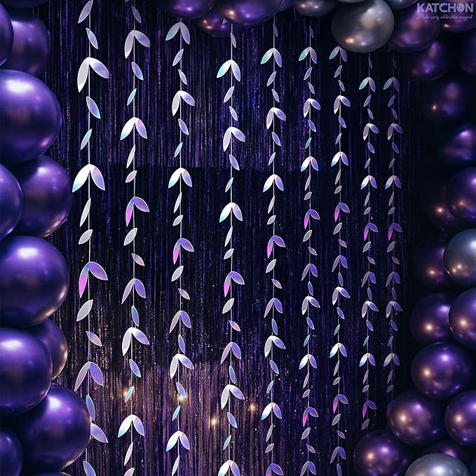KatchOn, Iridescent Leaf Garland - Pack of 5 | Holographic Hanging Leaves Party Decorations | Girls Birthday Decorations, Bridal Shower Decorations | Anniversary Decorations, Euphoria Party Decoration