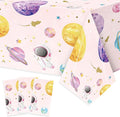 Pink Watercolor Table Cover - 3-Pack 54 X 108 Inch Pink Watercolor Outer Space Disposable Plastic Rectangle Print Table Cloth Baby Shower Kids Birthday Party Tablecloths Decoration Supplies