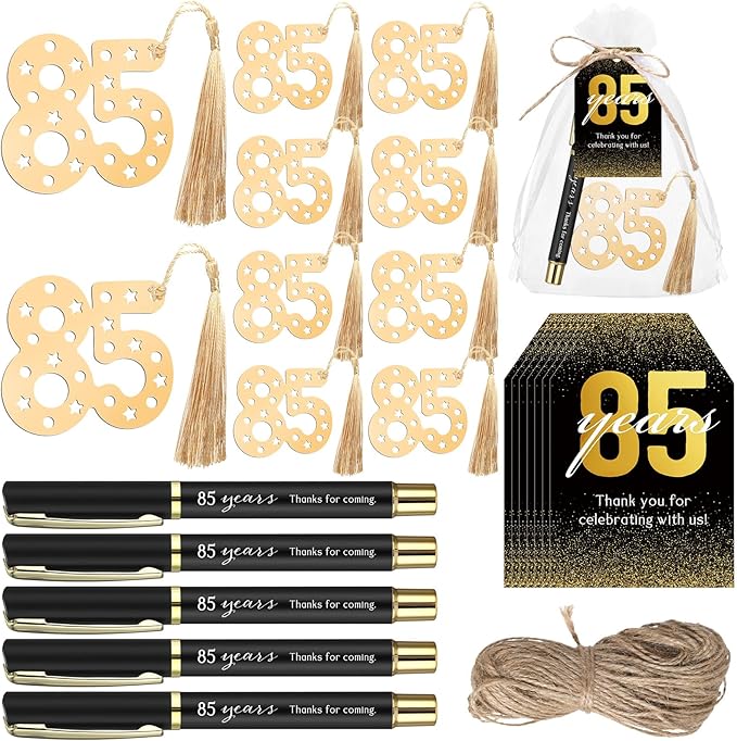 Spakon 25 Set 85th Birthday Party Favor for Guest Anniversary Party Favor Golden Birthday Bookmark Thanks for Coming Pen with Tag Appreciation Gifts for Women Men Wedding New Year