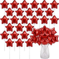 30 Pcs Star Self Inflatable Balloons with Bow Stems Star Foil Balloons Mini Pentagram Decoration for Patriotic Independence Day Graduation Birthday Baby Shower Anniversary(Red,4 Inches)