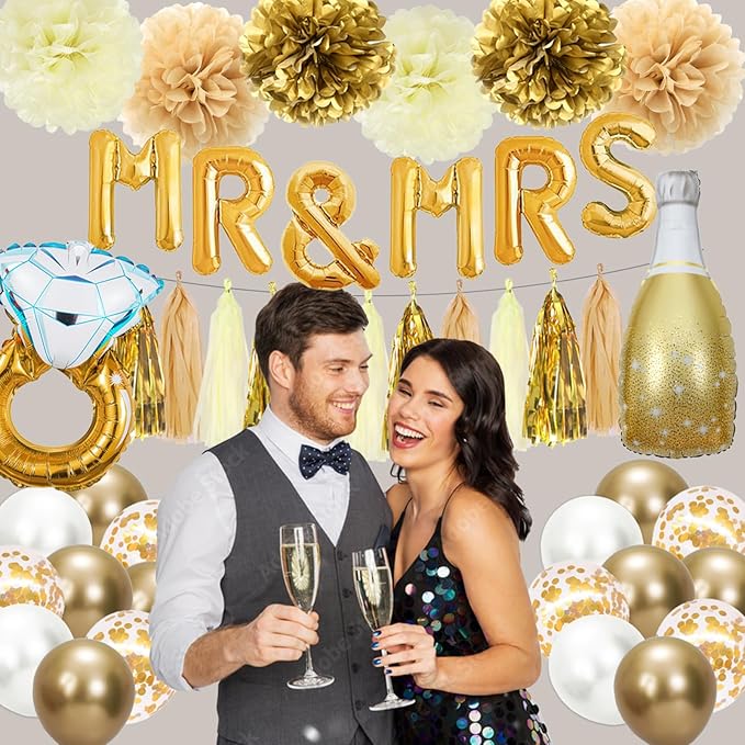 Gold Engagement Party Decorations Just Engaged Decorations Happy Engagement Banner Married Decorations Congratulations Wedding Bachelorette Party Decorations
