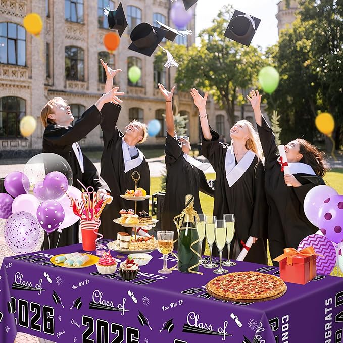 OHOME Graduation Decorations Class of 2026 - Graduation Party Decorations 2026 - Disposable Plastic Purple Tablecloth Banner for Class of 2026 Decorations Party Favors Supplies,54" X 108",2 Pack