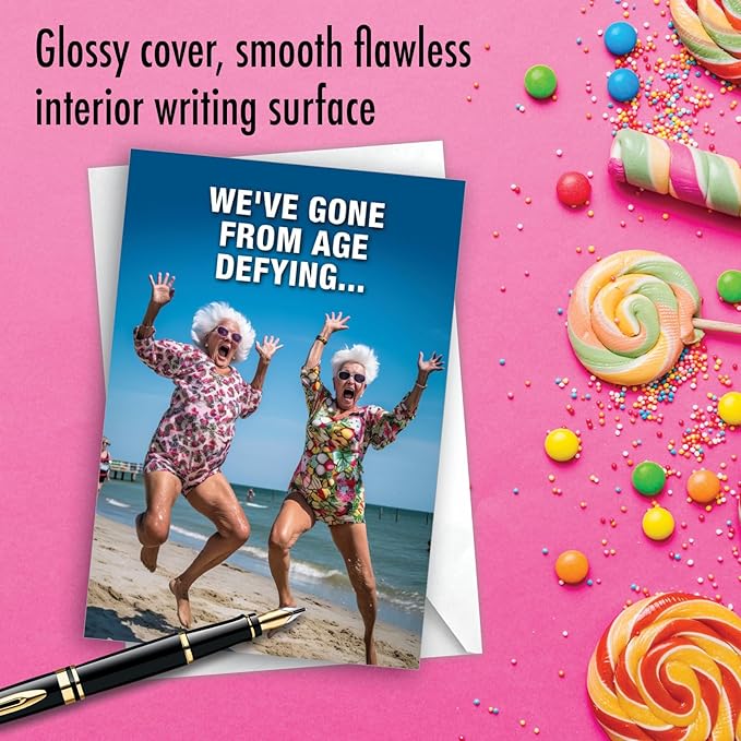 NobleWorks Humorous Birthday Greeting Card with 5 x 7 Inch Envelope (1 Card) Bday Age Defying C10077BDG