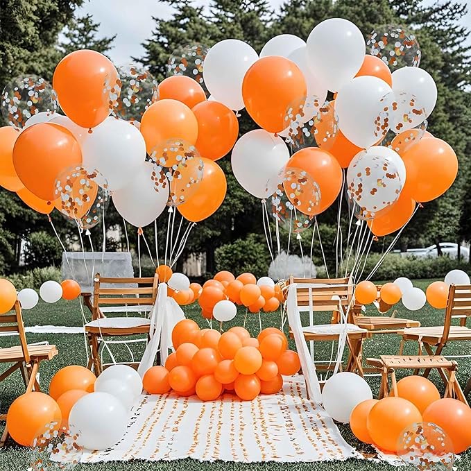 Orange and White Balloons with Confetti Balloons 12 inch Latex Balloons 80 Pcs for Wedding Birthday Baby Shower Patriotic Themed Party Decorations