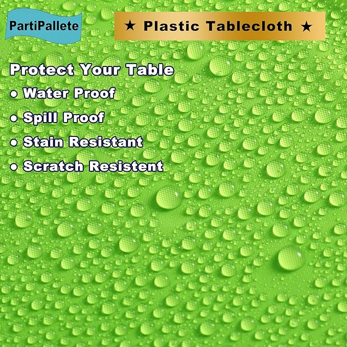 3-Pack Premium Plastic Light Lime Green Tablecloth Disposable 54" x 108" Rectangle Table Cover PEVA Party Apple Bright Green Table Cloths for Parties Birthday Wedding Picnic Banquet