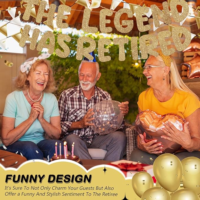 Fulmoon Pre Strung the Legend Has Retired Glitter Banner 9.8 ft Retirement Banner Retirement Party Decorations Garland Bunting for Men Women Gifts, No DIY(Champaign Gold)