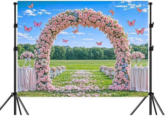 5X3ft Pink Lavender Wedding Backdrop Bridal Shower Rose Flower Photography Background Romantic Floral Garland for Girl Woman Wedding Bridal Party Backdrops Wall Photo Studio Shoot