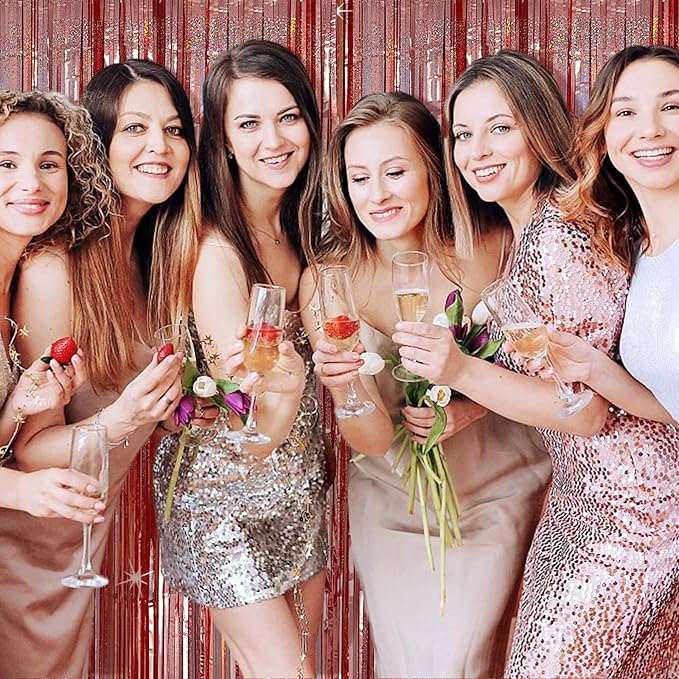 Tinsel Curtain Party Backdrop Rose Gold Birthday Party Decorations 2 Packs Glitter Foil Fringe Curtain Party Decor Streamers Photo Booth for Birthday Christmas Wedding Halloween Graduation Decorations