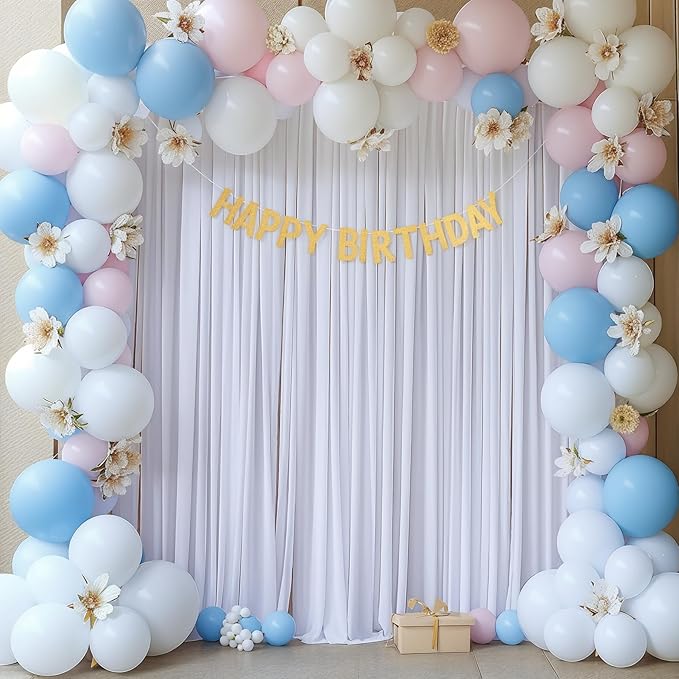 16x10FT White Backdrop Curtains for Wedding Parties, Wrinkle Free Polyester Photography Backdrop Drapes for Wedding Baby Shower Birthday Parties Stage Background Stand Decorations 4x10ft,4 Panels