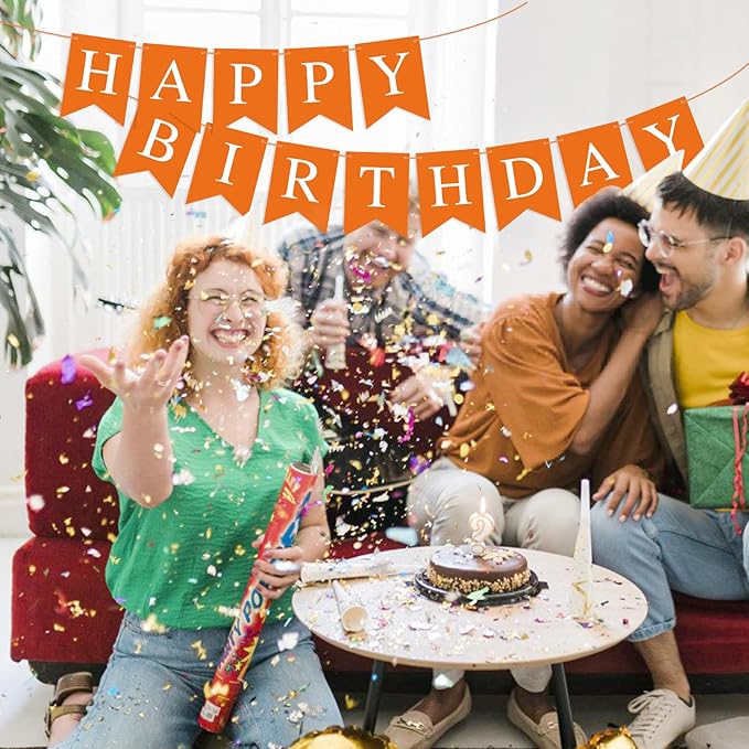 Orange Happy Birthday Banner Birthday Sign for Backdrop Happy Birthday Party Decorations for Kids Women Orange Tea Party Room Decor Bunting Banner Garland Birthday Party Supplies