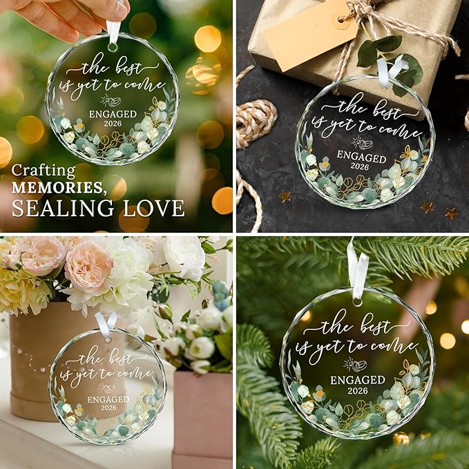 HEXMOZ Engagement Gifts for Couples - Engagement Gift for Women, Newly Engaged Couples, Her - Fiance Gifts for Women - Bride to Be Gift, Engaged Glass Ornament 2026 Party Decorations