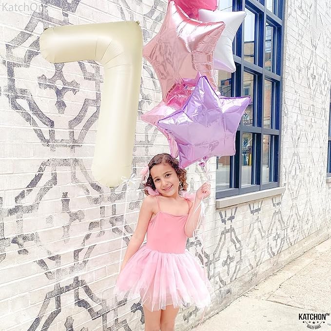 KatchOn, Giant Cream Number 7 Balloon - 40 Inch | 7th Birthday Balloon for 7th Birthday Decorations | 7 Balloons for Birthday | 7 Year Old balloon for 7 Year Decorations