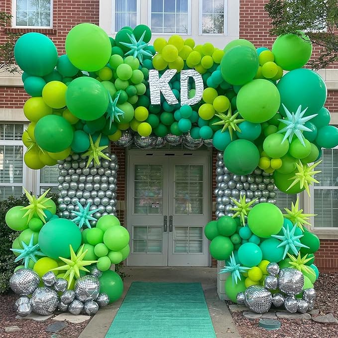 Green Balloons - 80 Pcs, 12 Inch Different Shades Lime Green, Chrome Metallic, Latex Balloons with Confetti for Jungle Safari, Forest Themed Birthday Party Decoration