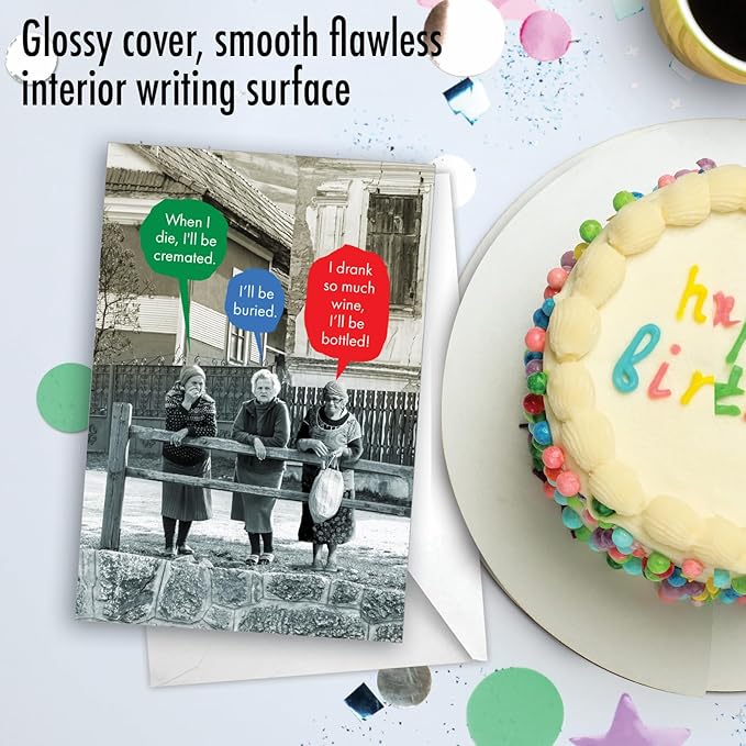 NobleWorks - 1 Hilarious Happy Birthday Card - Funny Elderly Wine Joke Humor, Celebrate Birthdays - Bottled C9354BDG