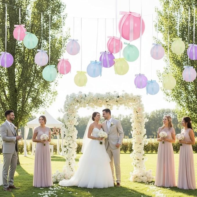 TaoBary 24 Set Easter Pastel Latex Party Balloons, 12inch Macaron Rainbow Latex Balloons and Macaron Ribbon Bows with Twist Tie for Baby Shower Birthday Party Bridal Shower Wedding Decor